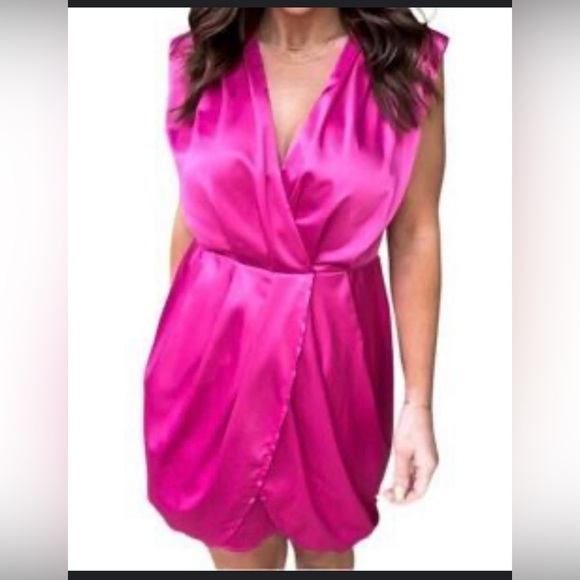 entro Dresses & Skirts - Vibrant Hot Pink Satin Wrap Mini Dress – NWT  Size M ✨